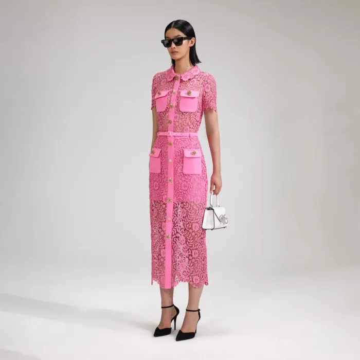 Bottoms Woman SelfPortrait Pink Rose Lace Midi Skirt Bottoms Woman SelfPortrait Pink Rose Lace Midi Skirt
