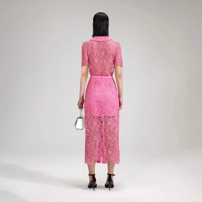 Bottoms Woman SelfPortrait Pink Rose Lace Midi Skirt Bottoms Woman SelfPortrait Pink Rose Lace Midi Skirt