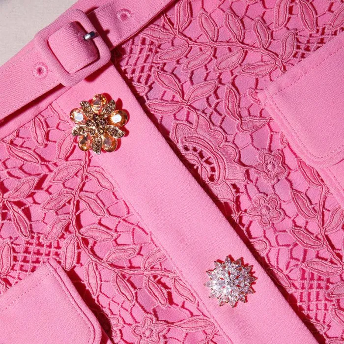 Bottoms Woman SelfPortrait Pink Rose Lace Midi Skirt Bottoms Woman SelfPortrait Pink Rose Lace Midi Skirt