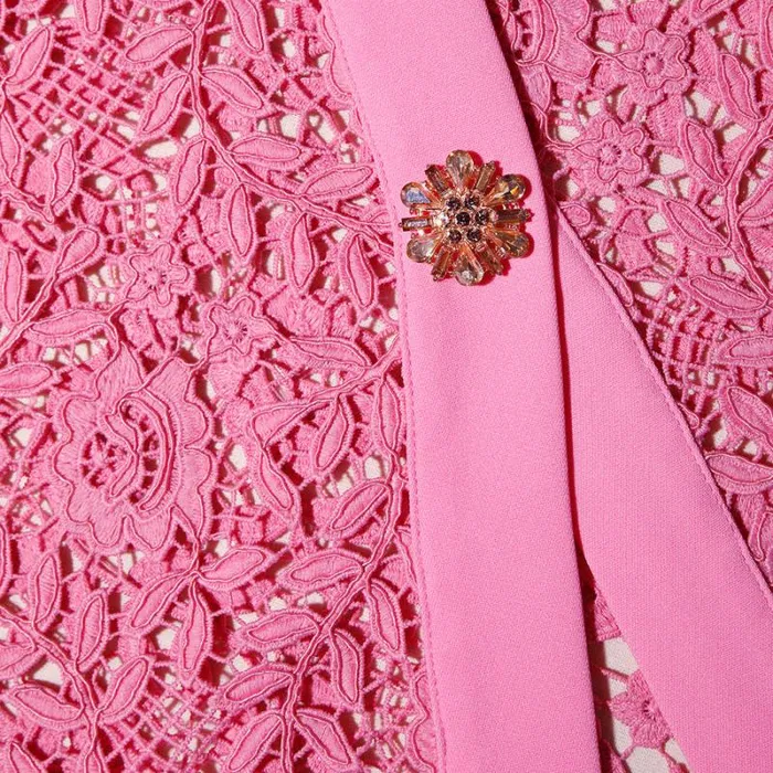 Bottoms Woman SelfPortrait Pink Rose Lace Midi Skirt Bottoms Woman SelfPortrait Pink Rose Lace Midi Skirt