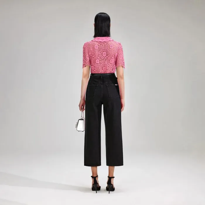 Bottoms Woman SelfPortrait Pink Rose Lace Midi Skirt Bottoms Woman SelfPortrait Pink Rose Lace Midi Skirt