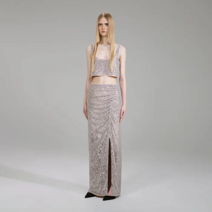 Bottoms Woman SelfPortrait Stretch Sequin Maxi Skirt Bottoms Woman SelfPortrait Stretch Sequin Maxi Skirt
