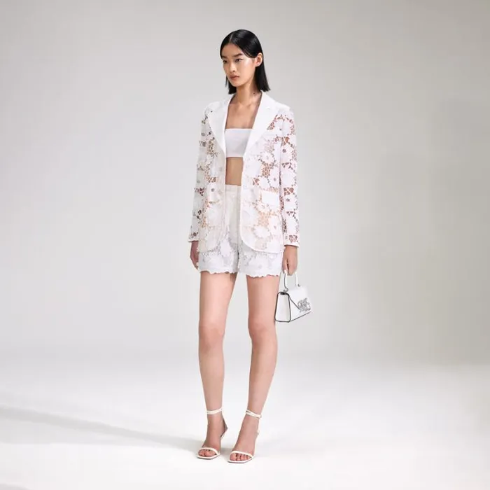 Bottoms Woman SelfPortrait White 3D Cotton Lace Shorts Bottoms Woman SelfPortrait White 3D Cotton Lace Shorts