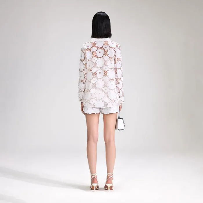 Bottoms Woman SelfPortrait White 3D Cotton Lace Shorts Bottoms Woman SelfPortrait White 3D Cotton Lace Shorts