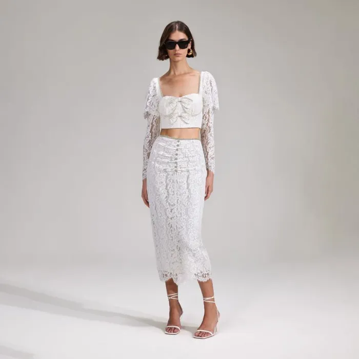 Bottoms Woman SelfPortrait White Beaded Sequin Maxi Skirt Bottoms Woman SelfPortrait White Beaded Sequin Maxi Skirt
