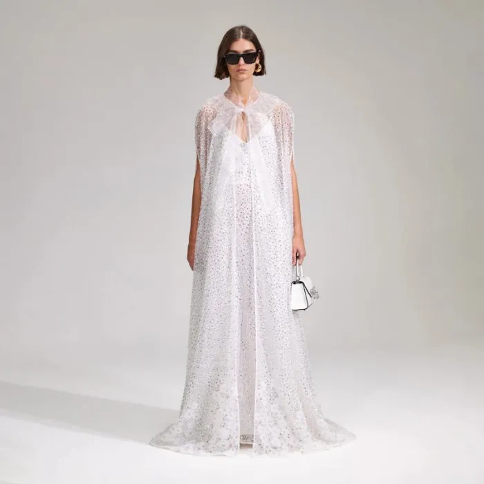 Bottoms Woman SelfPortrait White Beaded Sequin Maxi Skirt Bottoms Woman SelfPortrait White Beaded Sequin Maxi Skirt