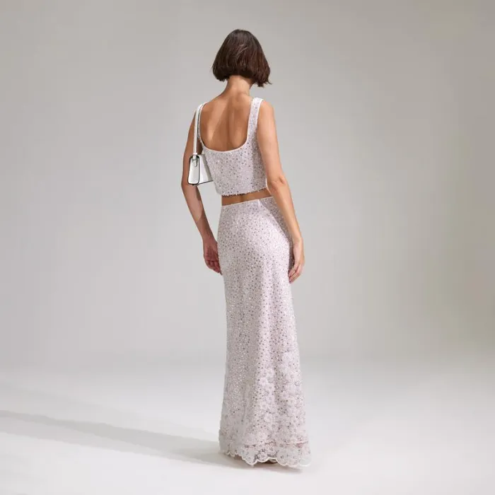 Bottoms Woman SelfPortrait White Beaded Sequin Maxi Skirt Bottoms Woman SelfPortrait White Beaded Sequin Maxi Skirt