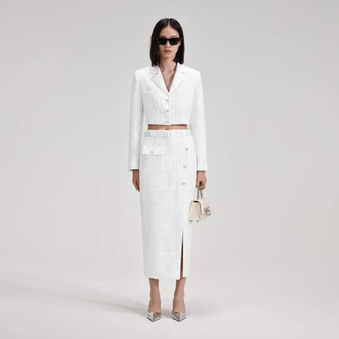 Bottoms Woman SelfPortrait White Boucle Midi Skirt