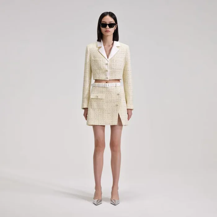 Bottoms Woman SelfPortrait White Boucle Midi Skirt Bottoms Woman SelfPortrait White Boucle Midi Skirt