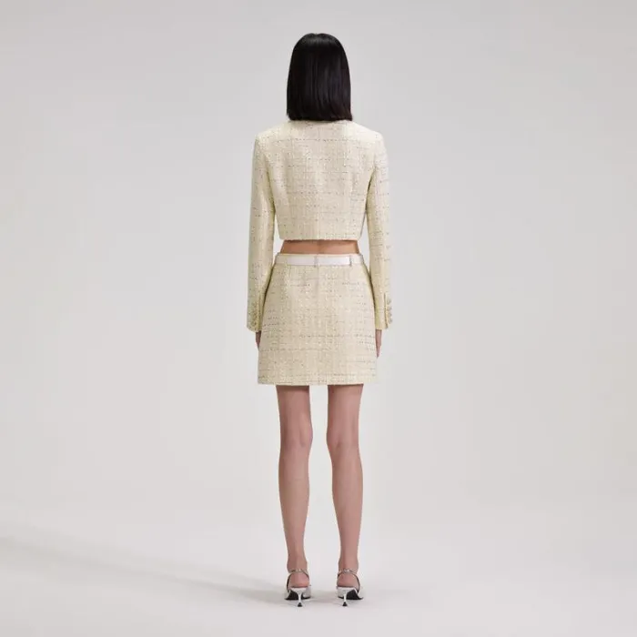 Bottoms Woman SelfPortrait White Boucle Midi Skirt Bottoms Woman SelfPortrait White Boucle Midi Skirt