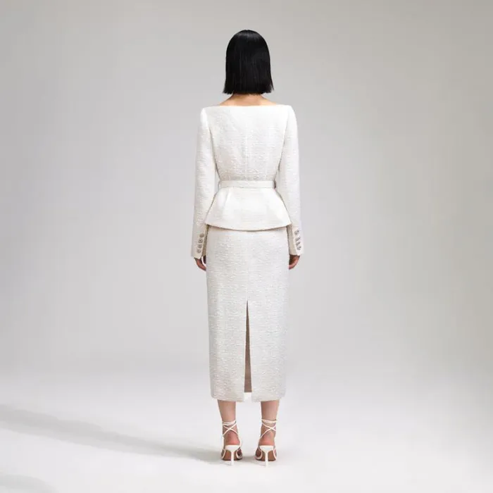 Bottoms Woman SelfPortrait White Boucle Midi Skirt Bottoms Woman SelfPortrait White Boucle Midi Skirt