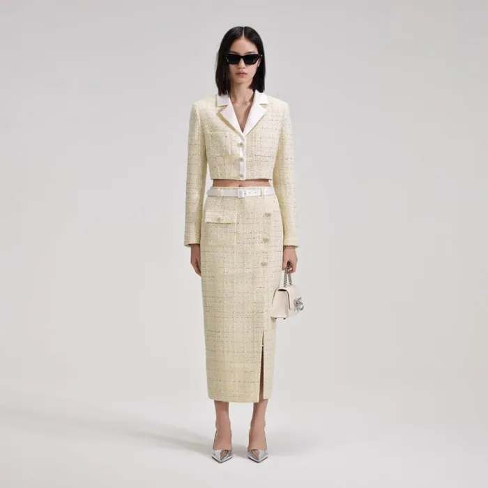 Bottoms Woman SelfPortrait White Boucle Midi Skirt Bottoms Woman SelfPortrait White Boucle Midi Skirt