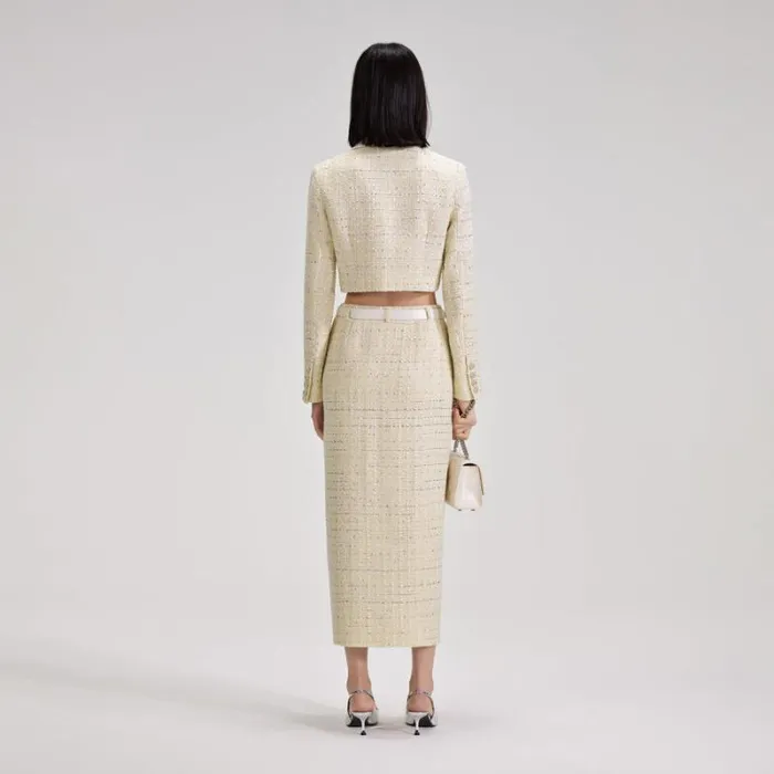 Bottoms Woman SelfPortrait White Boucle Midi Skirt Bottoms Woman SelfPortrait White Boucle Midi Skirt