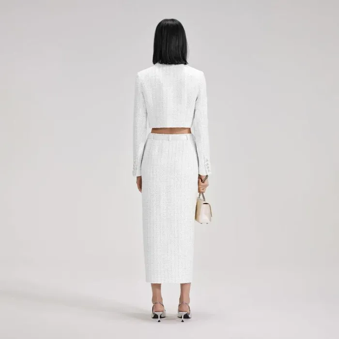 Bottoms Woman SelfPortrait White Boucle Midi Skirt Bottoms Woman SelfPortrait White Boucle Midi Skirt