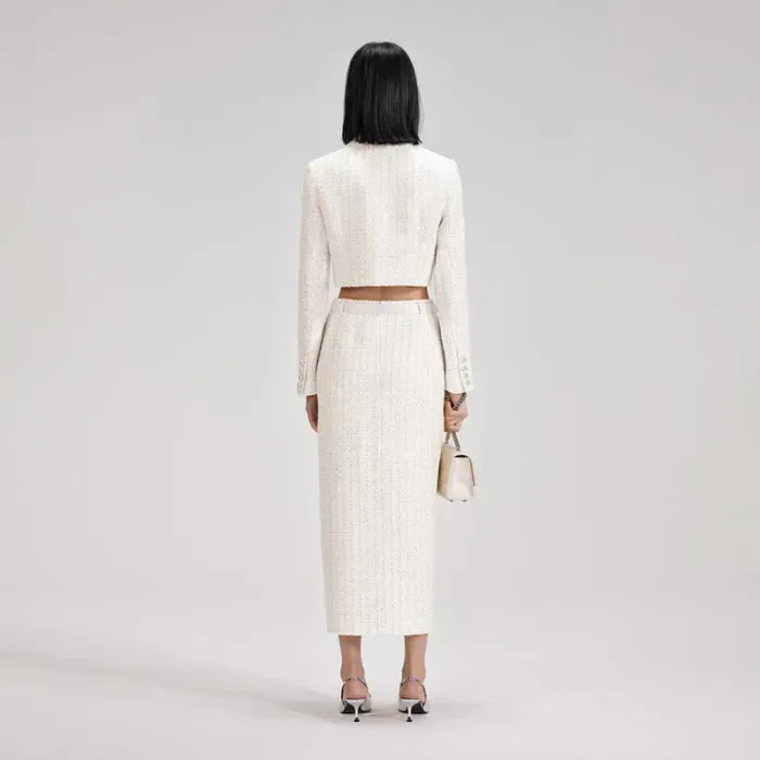 Bottoms Woman SelfPortrait White Boucle Midi Skirt Bottoms Woman SelfPortrait White Boucle Midi Skirt