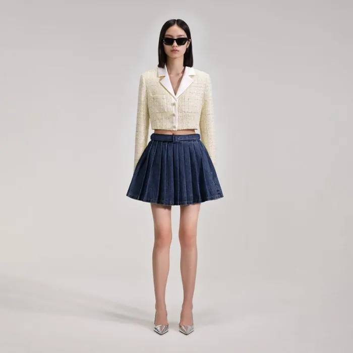Bottoms Woman SelfPortrait White Boucle Midi Skirt Bottoms Woman SelfPortrait White Boucle Midi Skirt