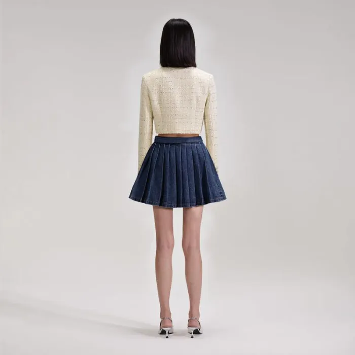 Bottoms Woman SelfPortrait White Boucle Midi Skirt Bottoms Woman SelfPortrait White Boucle Midi Skirt
