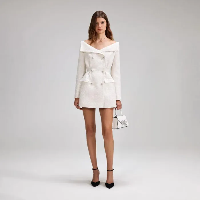 Bottoms Woman SelfPortrait White Boucle Midi Skirt Bottoms Woman SelfPortrait White Boucle Midi Skirt