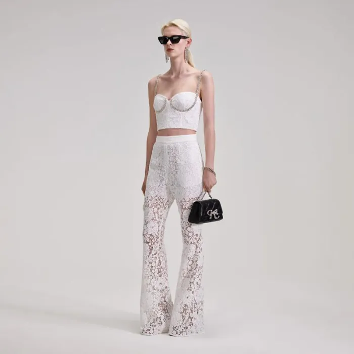 Bottoms Woman SelfPortrait White Cord Lace Trousers Bottoms Woman SelfPortrait White Cord Lace Trousers
