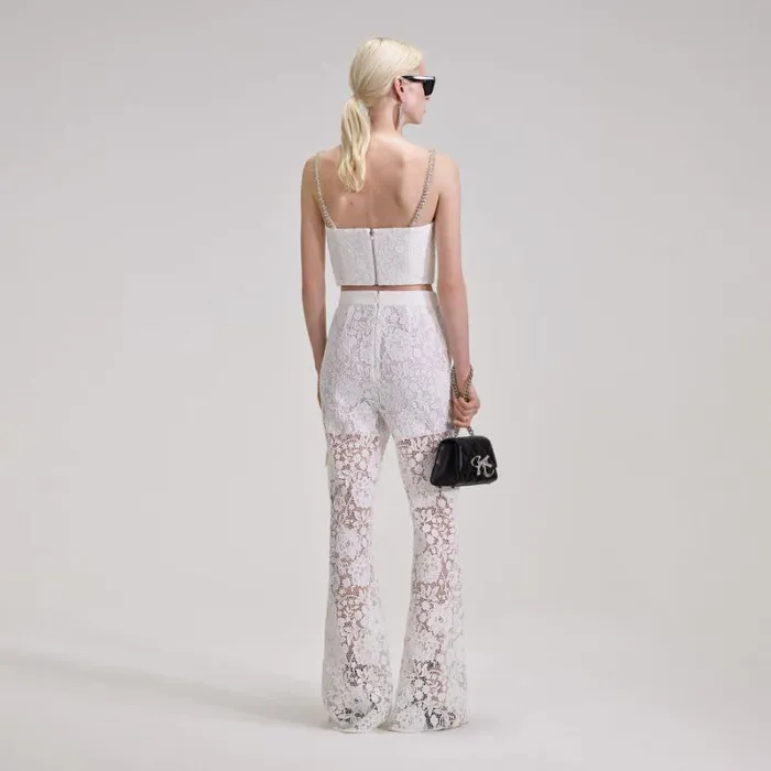 Bottoms Woman SelfPortrait White Cord Lace Trousers Bottoms Woman SelfPortrait White Cord Lace Trousers