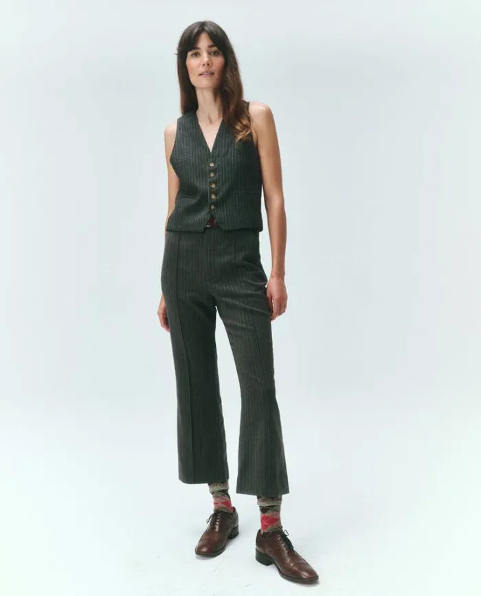 Bottoms Women039s The Great The Bell Trouser Gray Pin Stripe