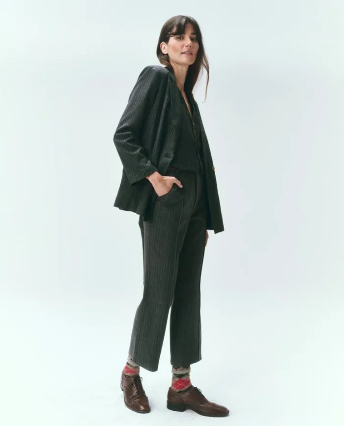 Bottoms Women039s The Great The Bell Trouser Gray Pin Stripe