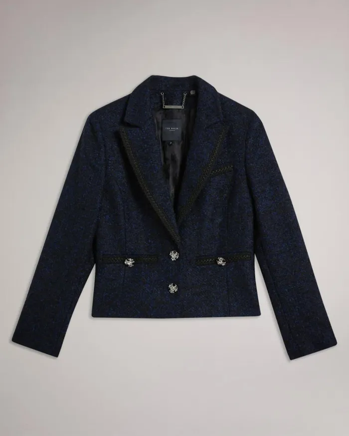 Boucle Blazer With Embellished Detail Dark Blue Women Ted Baker Clothing