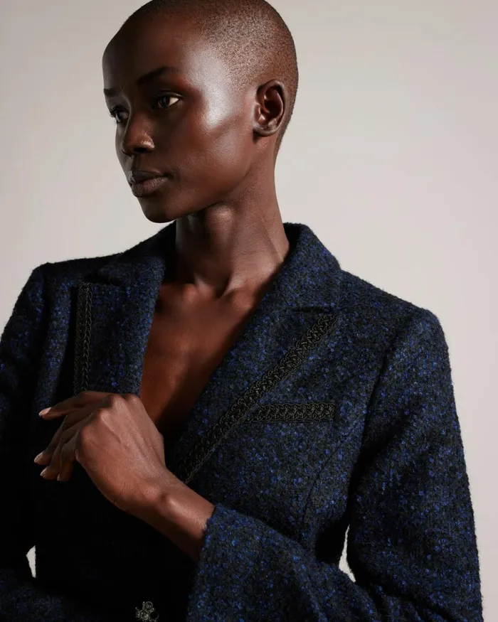 Boucle Blazer With Embellished Detail Dark Blue Women Ted Baker Clothing Boucle Blazer With Embellished Detail Dark Blue Women Ted Baker Clothing