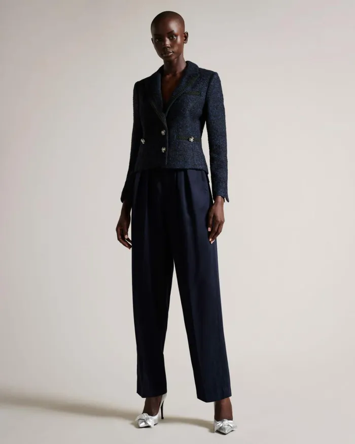 Boucle Blazer With Embellished Detail Dark Blue Women Ted Baker Clothing Boucle Blazer With Embellished Detail Dark Blue Women Ted Baker Clothing