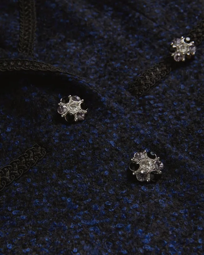 Boucle Blazer With Embellished Detail Dark Blue Women Ted Baker Clothing Boucle Blazer With Embellished Detail Dark Blue Women Ted Baker Clothing