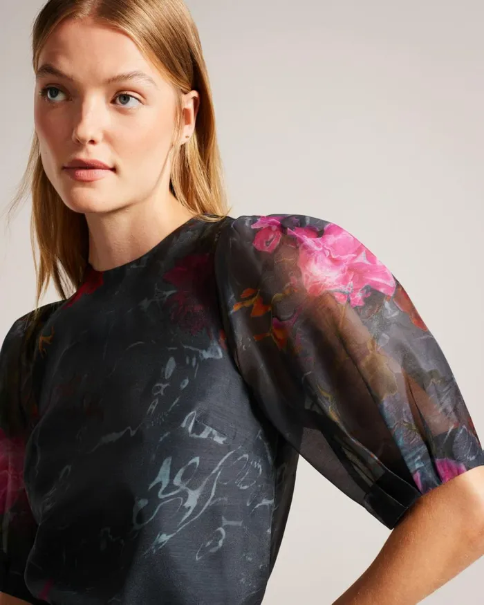 Boxy Cropped Top With Puff Sleeve Black Women Ted Baker Clothing Boxy Cropped Top With Puff Sleeve Black Women Ted Baker Clothing