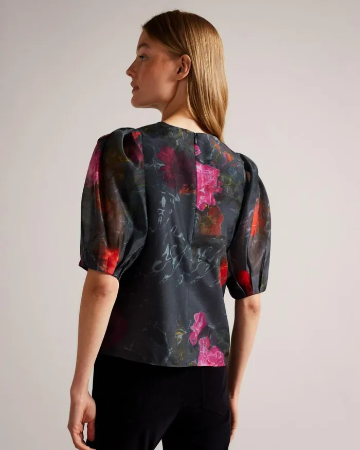 Boxy Cropped Top With Puff Sleeve Black Women Ted Baker Clothing Boxy Cropped Top With Puff Sleeve Black Women Ted Baker Clothing
