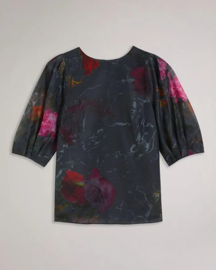 Boxy Cropped Top With Puff Sleeve Black Women Ted Baker Clothing Boxy Cropped Top With Puff Sleeve Black Women Ted Baker Clothing