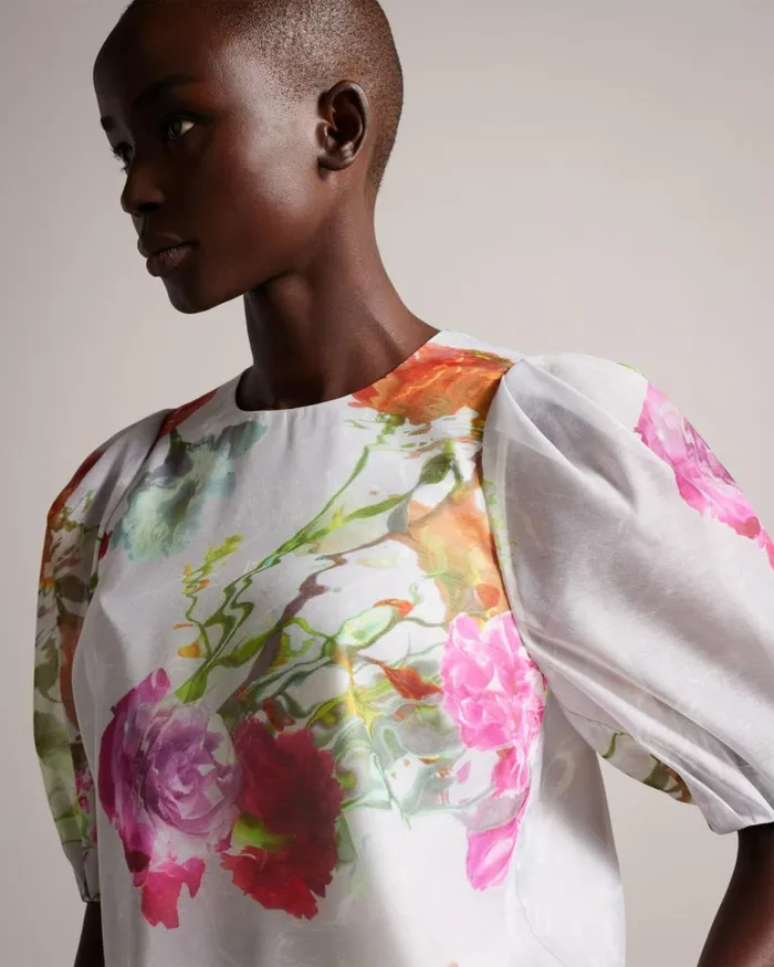 Boxy Cropped Top With Puff Sleeve White Women Ted Baker Clothing Boxy Cropped Top With Puff Sleeve White Women Ted Baker Clothing