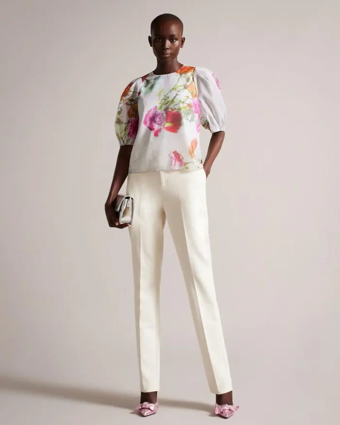Boxy Cropped Top With Puff Sleeve White Women Ted Baker Clothing Boxy Cropped Top With Puff Sleeve White Women Ted Baker Clothing