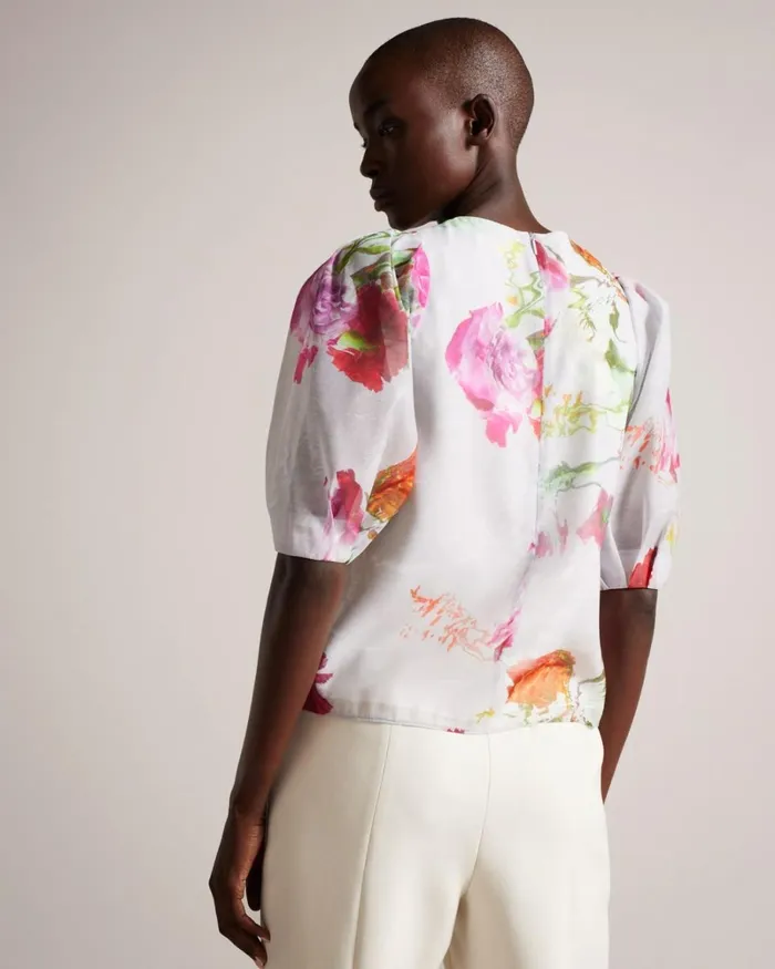 Boxy Cropped Top With Puff Sleeve White Women Ted Baker Clothing Boxy Cropped Top With Puff Sleeve White Women Ted Baker Clothing