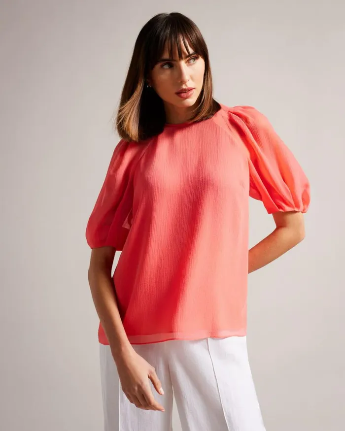 Boxy Top With Puff Sleeves Coral Women Ted Baker Clothing