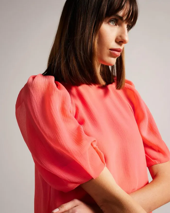 Boxy Top With Puff Sleeves Coral Women Ted Baker Clothing