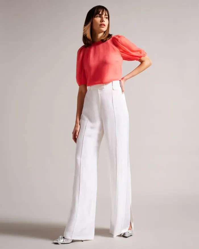 Boxy Top With Puff Sleeves Coral Women Ted Baker Clothing