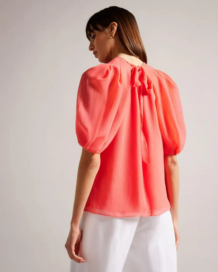 Boxy Top With Puff Sleeves Coral Women Ted Baker Clothing