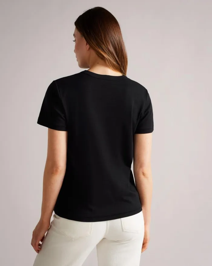 Branded Foil Cotton Tshirt Black Women Ted Baker Tops and TShirts