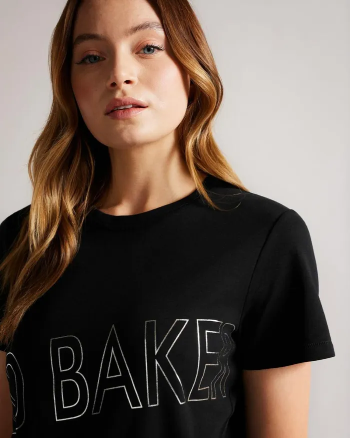 Branded Foil Cotton Tshirt Black Women Ted Baker Tops and TShirts Branded Foil Cotton Tshirt Black Women Ted Baker Tops and TShirts