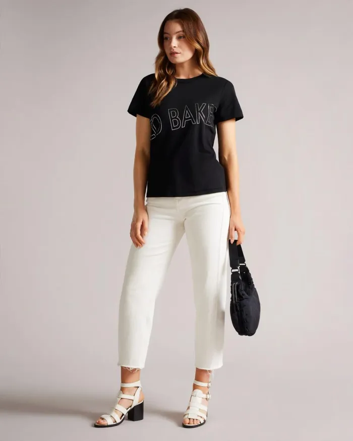 Branded Foil Cotton Tshirt Black Women Ted Baker Tops and TShirts Branded Foil Cotton Tshirt Black Women Ted Baker Tops and TShirts