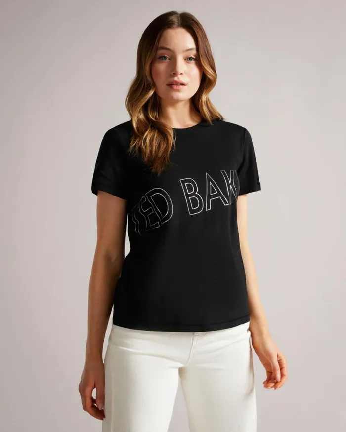 Branded Foil Cotton Tshirt Black Women Ted Baker Tops and TShirts Branded Foil Cotton Tshirt Black Women Ted Baker Tops and TShirts