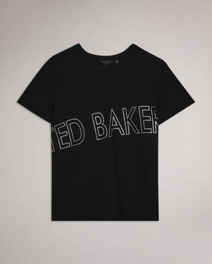 Branded Foil Cotton Tshirt Black Women Ted Baker Tops and TShirts Branded Foil Cotton Tshirt Black Women Ted Baker Tops and TShirts