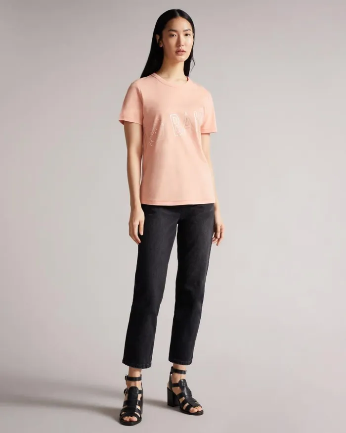 Branded Foil Cotton Tshirt Dusky Pink Women Ted Baker Tops and TShirts Branded Foil Cotton Tshirt Dusky Pink Women Ted Baker Tops and TShirts
