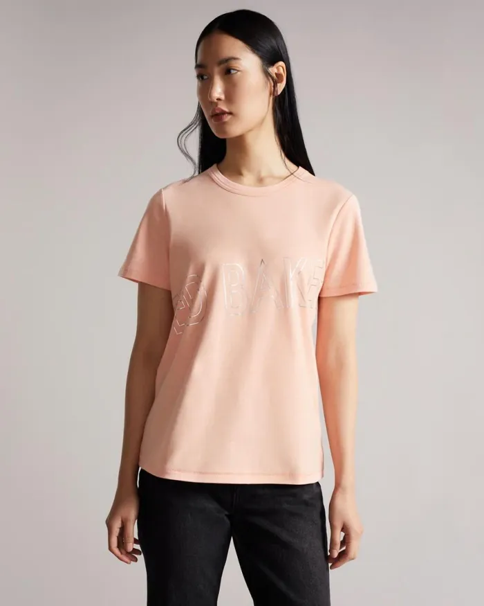 Branded Foil Cotton Tshirt Dusky Pink Women Ted Baker Tops and TShirts Branded Foil Cotton Tshirt Dusky Pink Women Ted Baker Tops and TShirts
