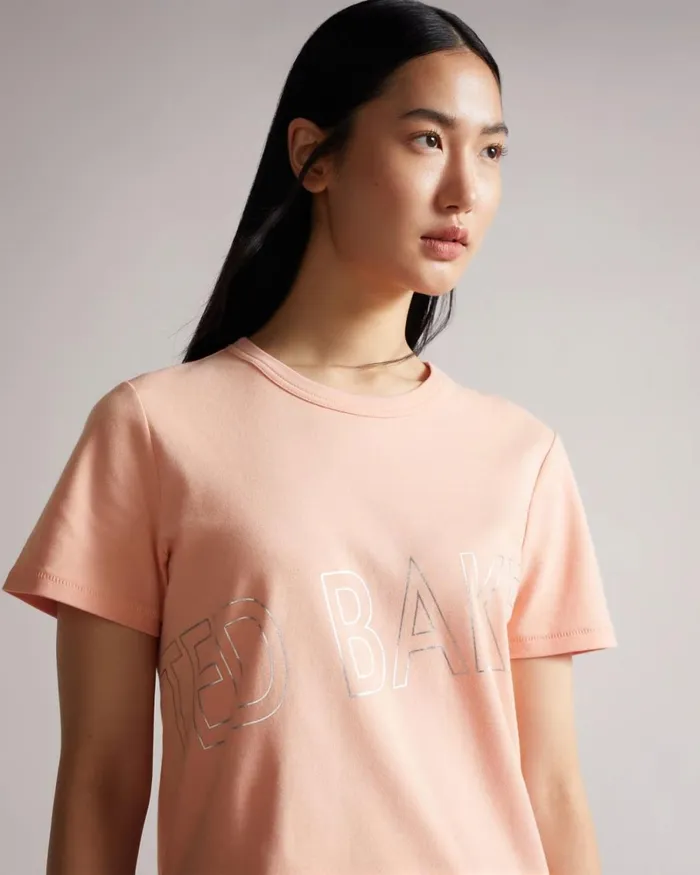Branded Foil Cotton Tshirt Dusky Pink Women Ted Baker Tops and TShirts Branded Foil Cotton Tshirt Dusky Pink Women Ted Baker Tops and TShirts