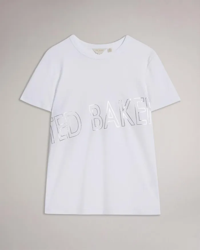 Branded Foil Cotton Tshirt White Women Ted Baker Tops and TShirts