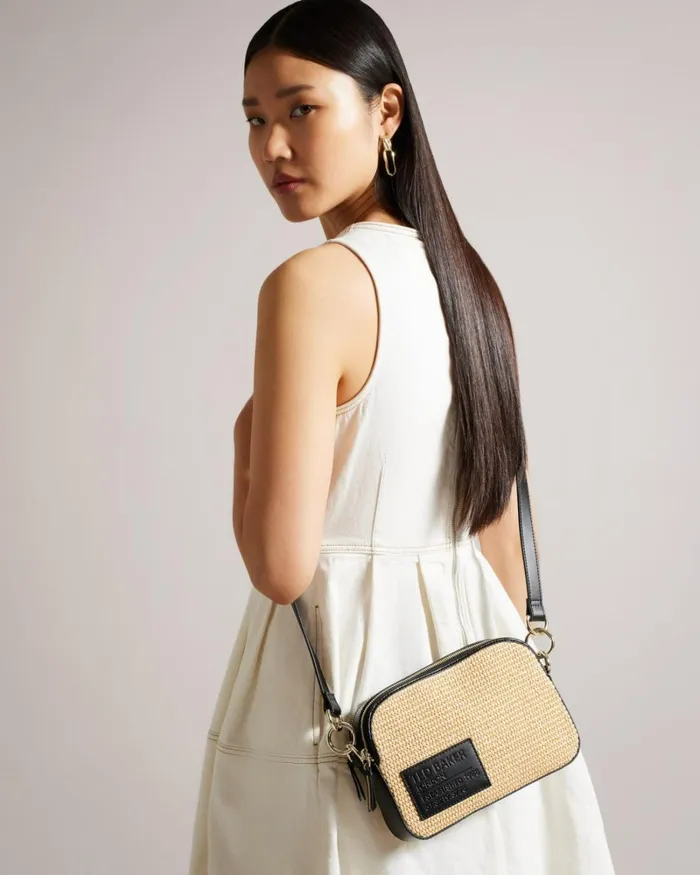 Branded Webbing Raffia Camera Cross Body Bag Natural Women Ted Baker Bags Branded Webbing Raffia Camera Cross Body Bag Natural Women Ted Baker Bags